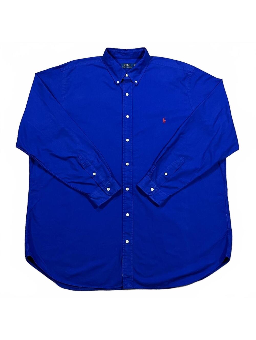 Polo Ralph Lauren Mens Blue Long Sleeve Button Down Solid Shirt Size 2XLT